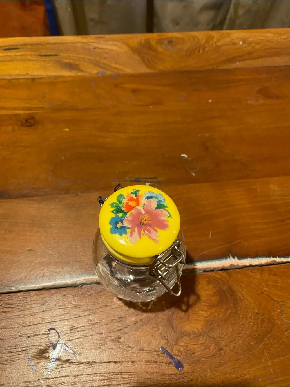 Spice Jar with Clamp Yellow Floral Lid- Pioneer Woman